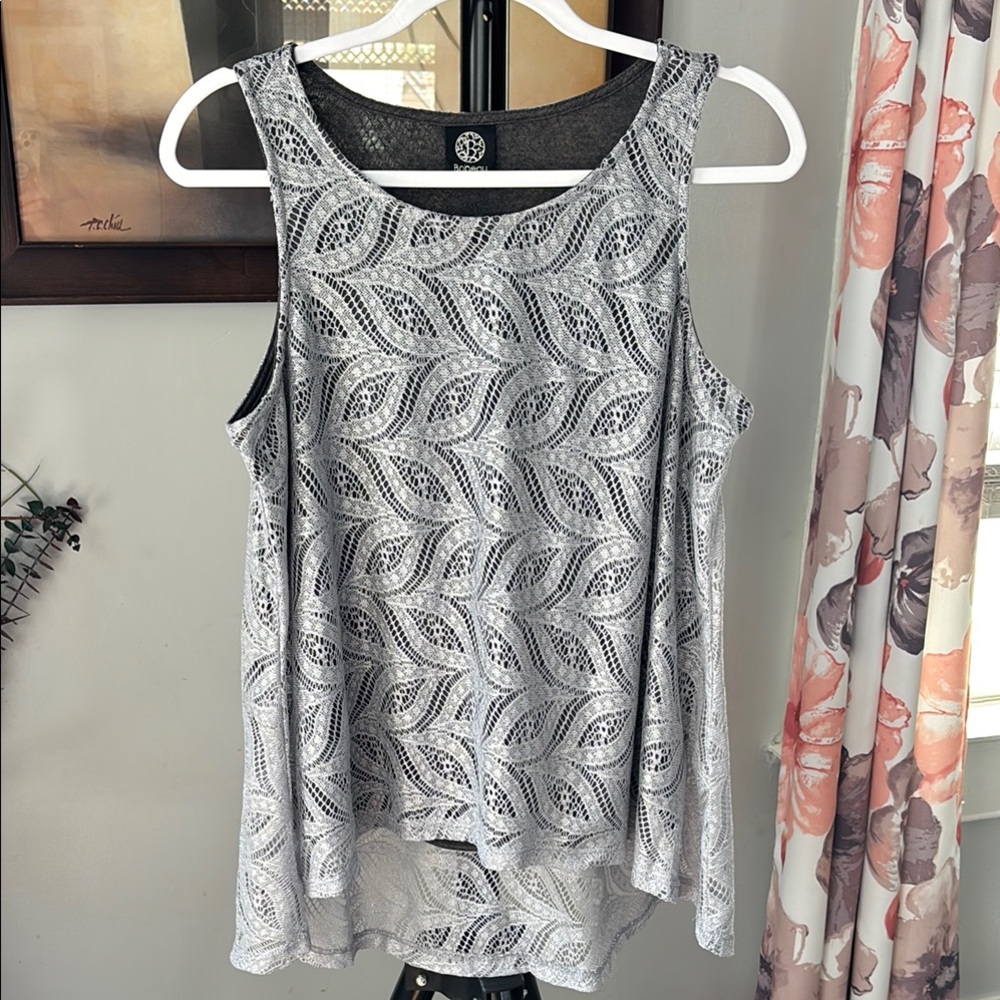 Bobeau Gray Lace Tank Top‎